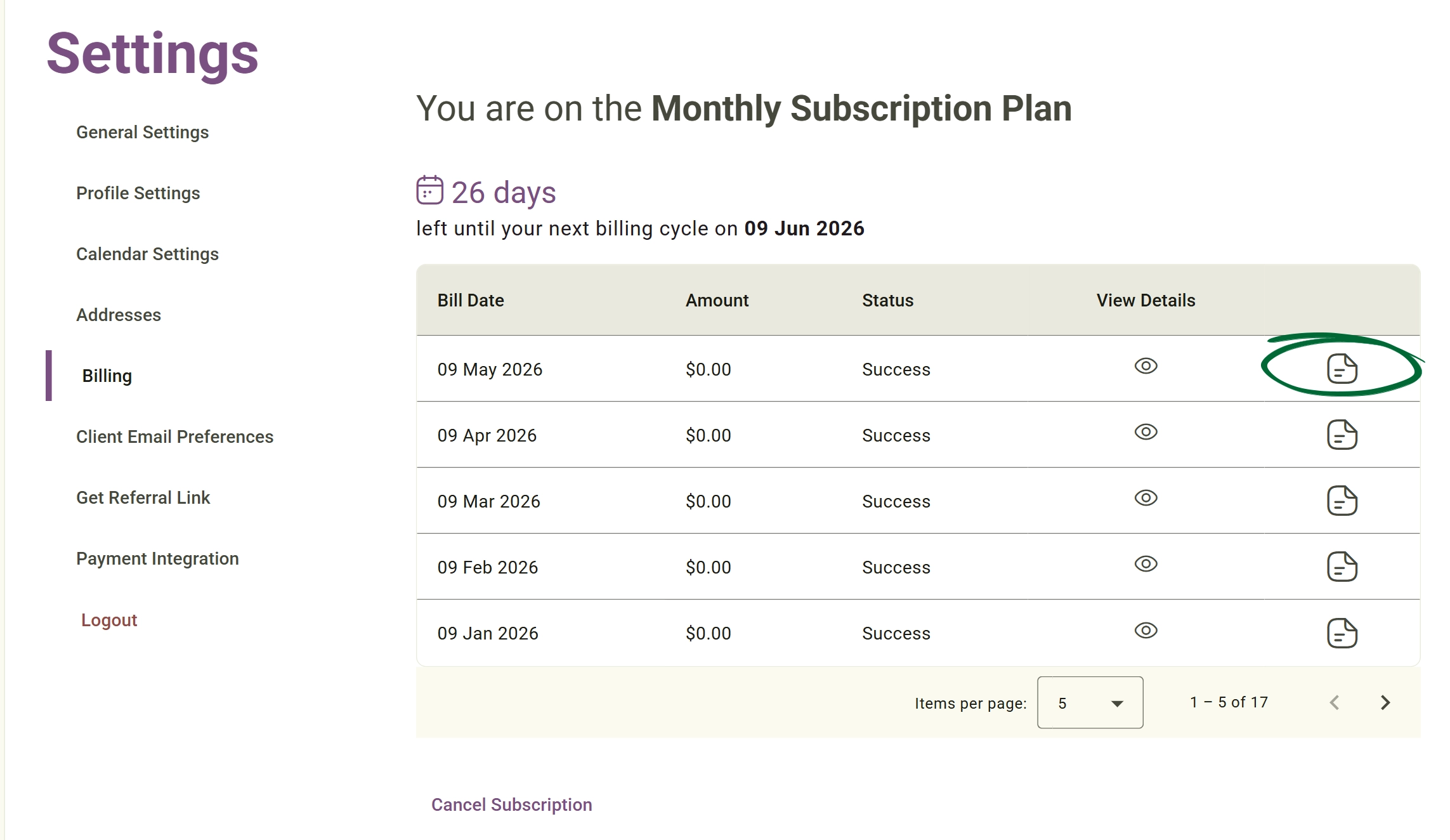 Access Invoices screenshot